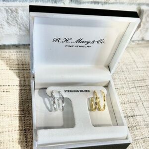 Macy’s Sterling Silver and Gold Hoop Earrings 14k Gold Plated NWT